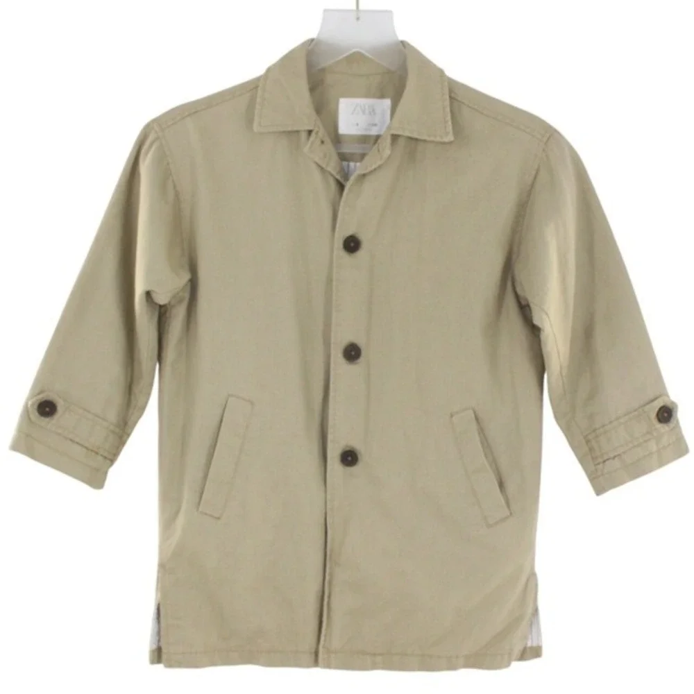 Zara Kids Cotton Button Front Lightweight Jacket Size 6 Tan Khaki